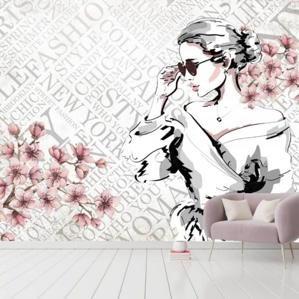 پوستر دیواری طرح زن و گل